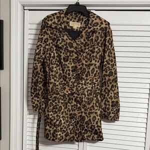 Michael Kors Leopard Print Coat Rain Jacket with hood and belt size small